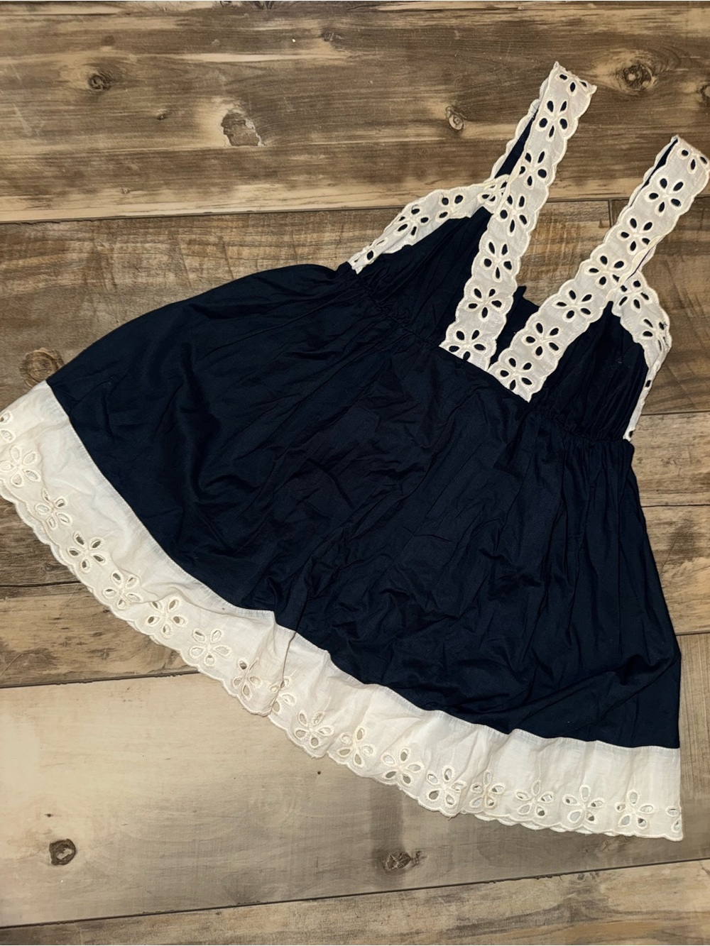 Womens Navy & White Eyelet-Trim Baby Doll Tunic Top Size L